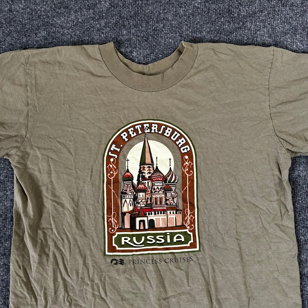 Princess Cruises T-Shirt Mens Size M Olive Green St Petersburg Russia Graphic